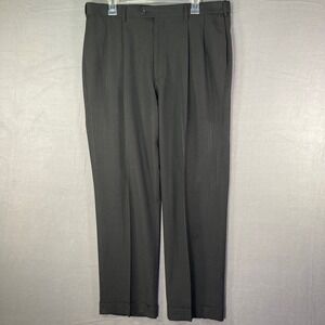 Savane Mens Dress Pants 36x30 Gray Pleated Cuffed Hem Polyester Career Casual